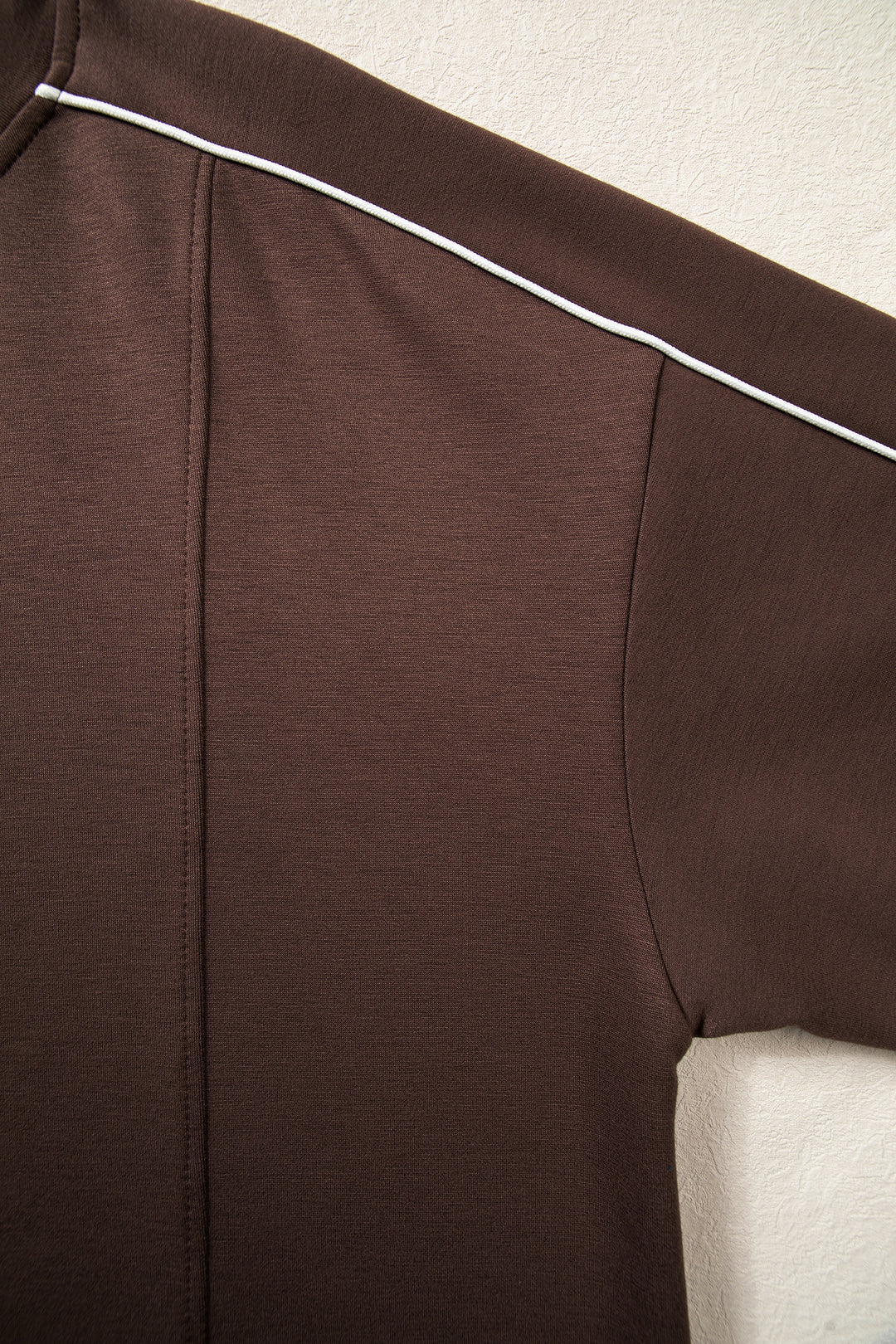 Coffee Sporty Piping Trim Mock Neck Pullover Relaxed 2pcs Pant Set
