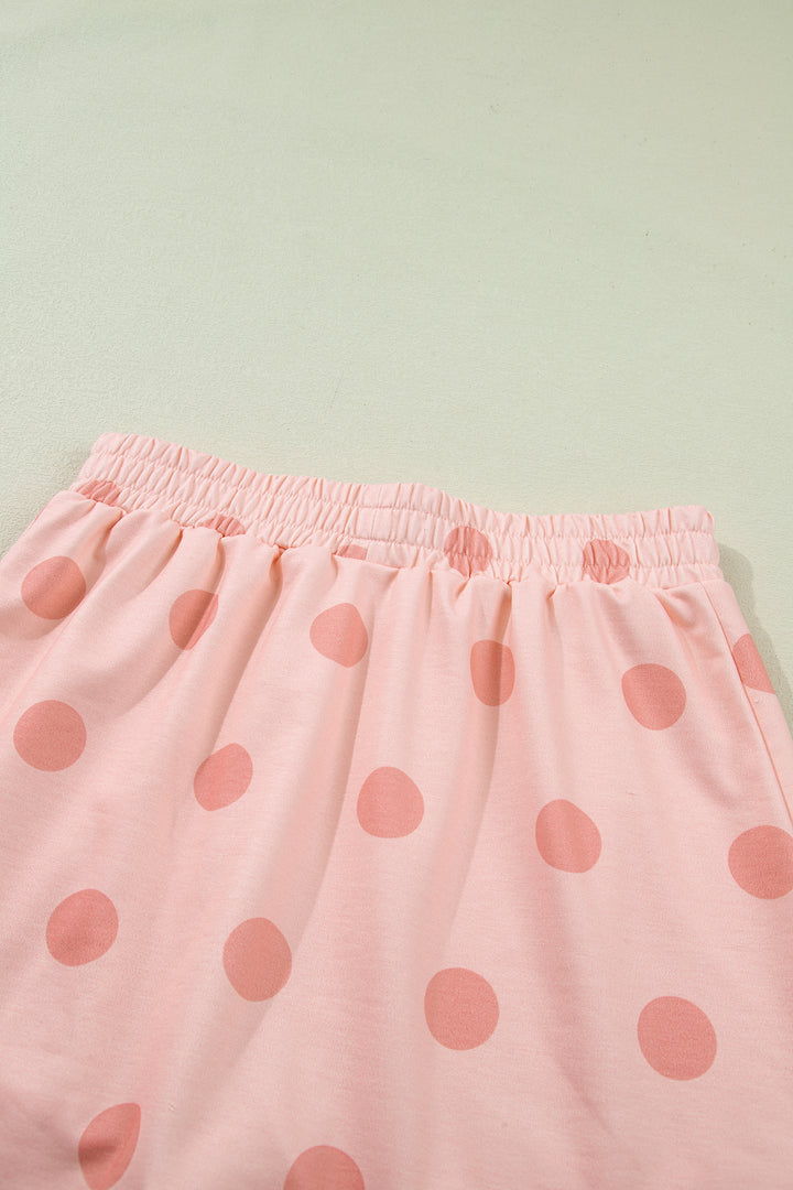 Sky Blue Ribbed Trim Polka Dot Print Tank Split Mini Skort 2pcs Set