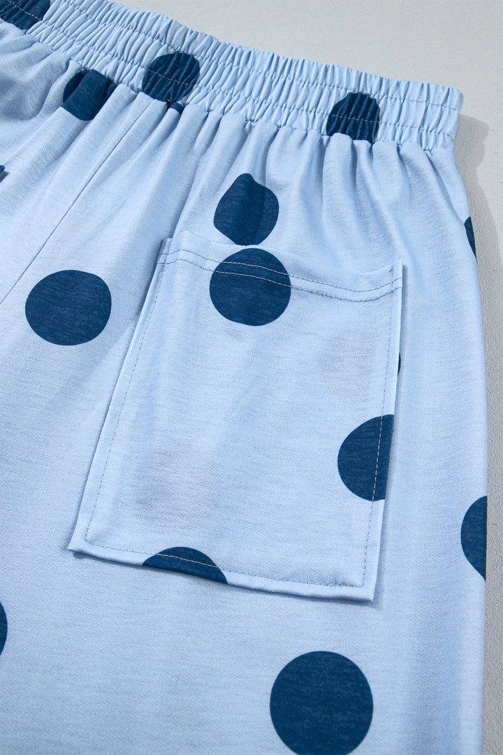 Beige Polka Dot Wide Leg Elastic Waist Casual Pants
