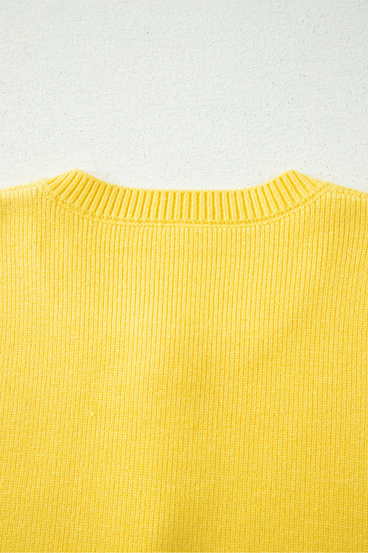 White Solid Color Sleeveless Knit Button Pocketed Sweater