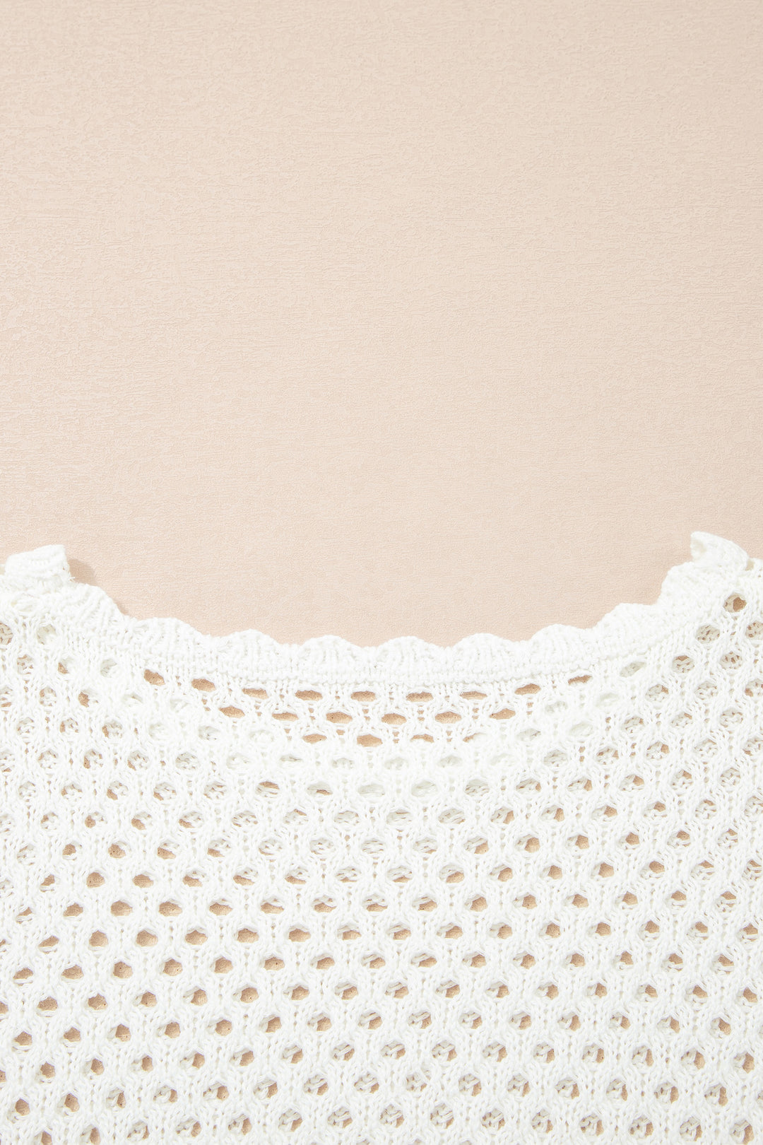 Yellow Cream Scalloped Trim Hollow Out Knit Long Sleeve Top