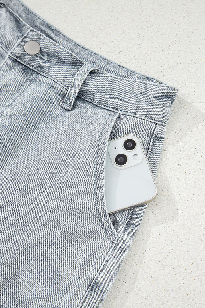 Scalloped Acid Wash High Waist Denim Shorts