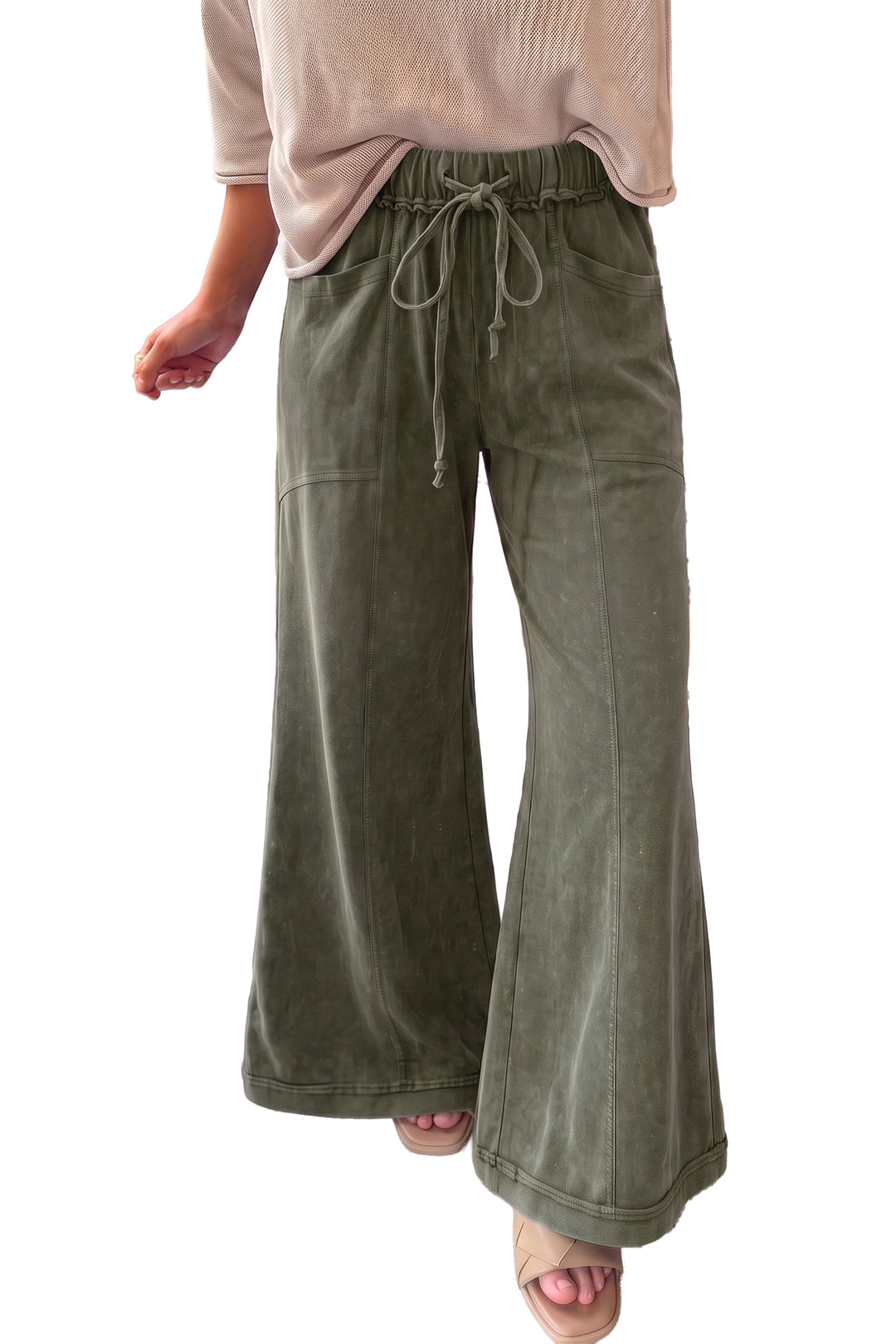 Ashleigh Blue Mineral Wash Seam Detail Flare Leg Drawstring Pants