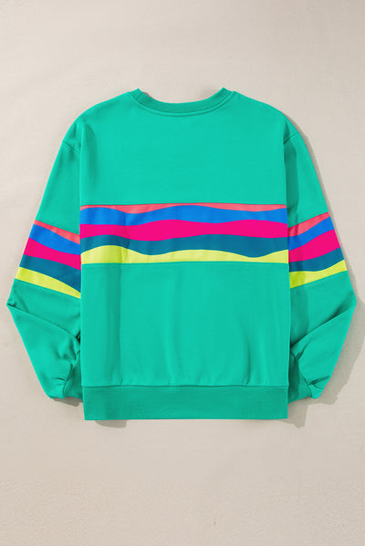 Green Colorful Striped Accent Long Sleeve T Shirt