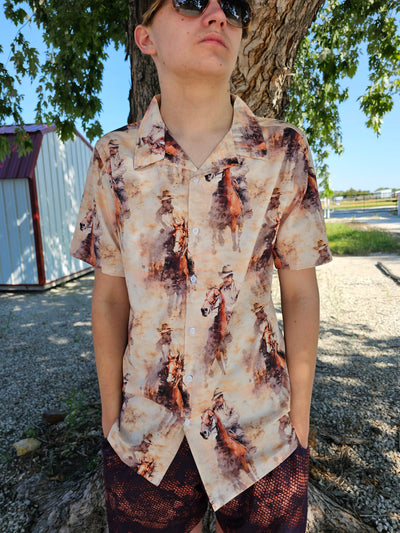 Grunge Cowboy Men's Western Camp Shirt