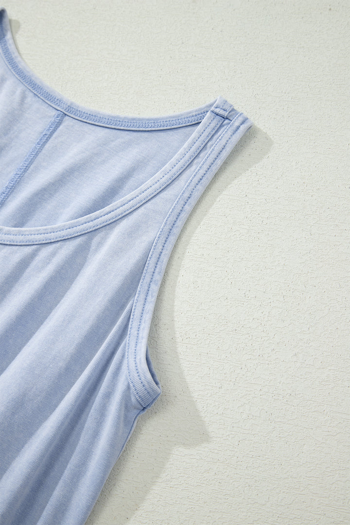 Ashleigh Blue Mineral Wash U Neck Elastic Waist Sleeveless Mini Dress