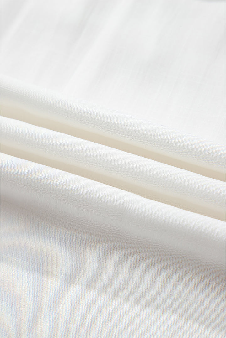 White Floral Embroidered Drawstring V Neck Blouse