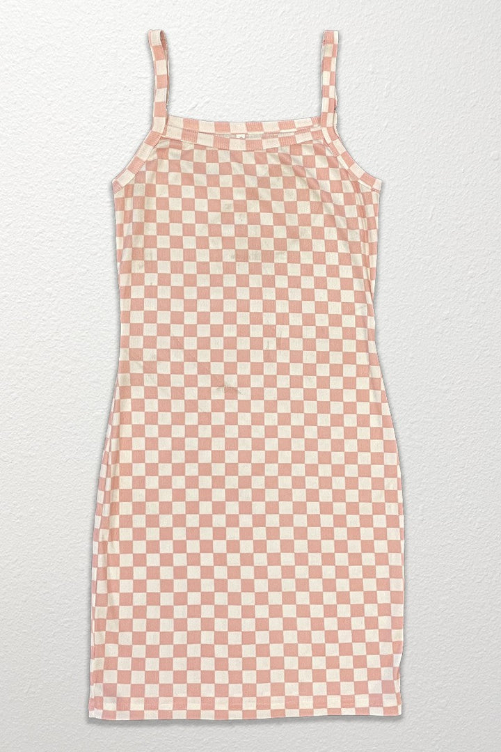 Checkered rib knit tank top dress
