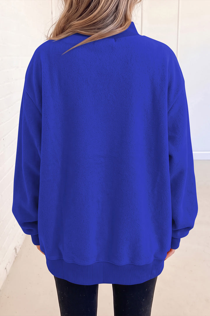 Black Oversize Drop Shoulder Reversible Mock Neck Sweatshirt
