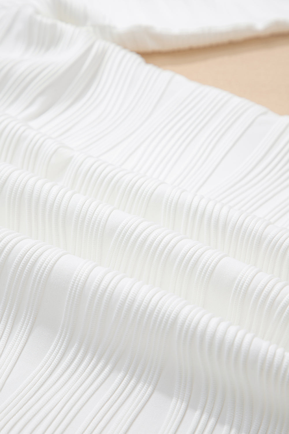 White Solid Color Textured Zip V Neck Pullover Sweatshirt