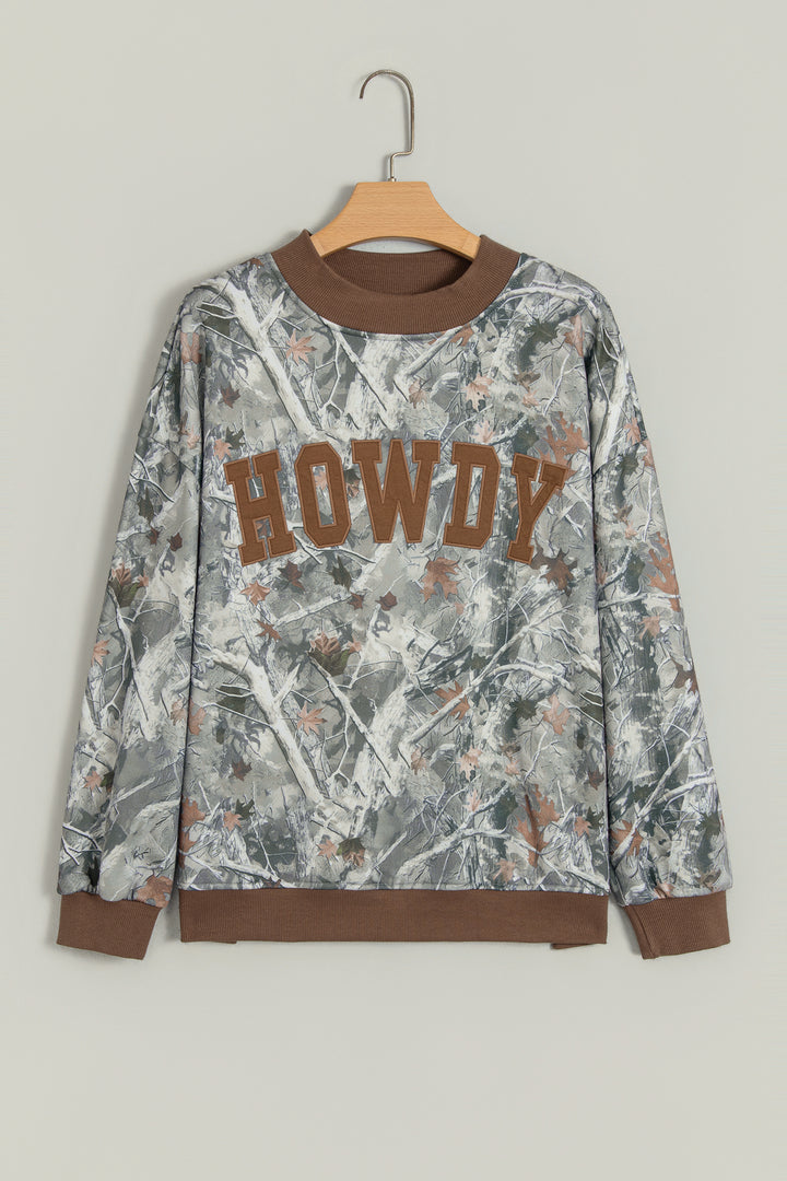 Beige Western Mallard Letter Print Baggy Pullover Sweatshirt