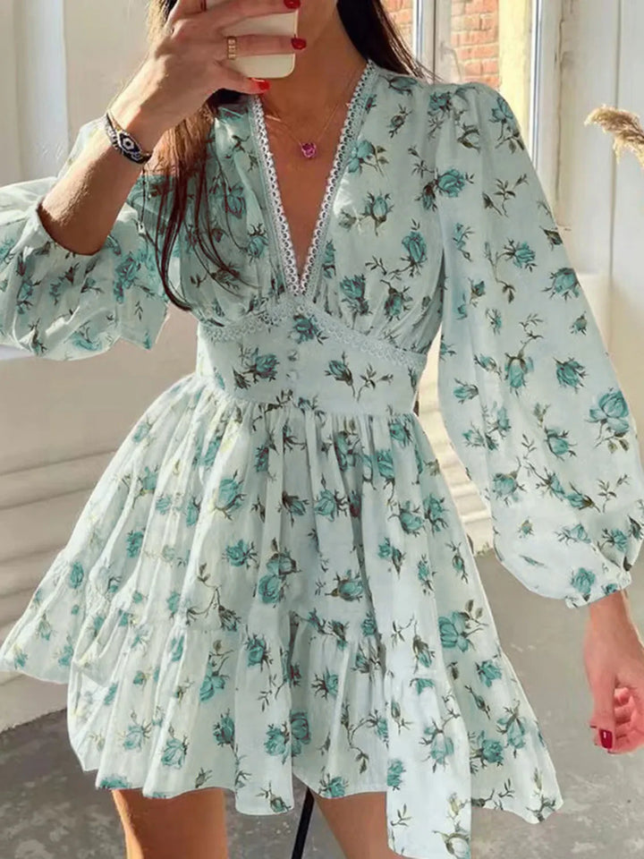 PREORDER: Sarina Lace Detail V-Neck Balloon Sleeve Dress