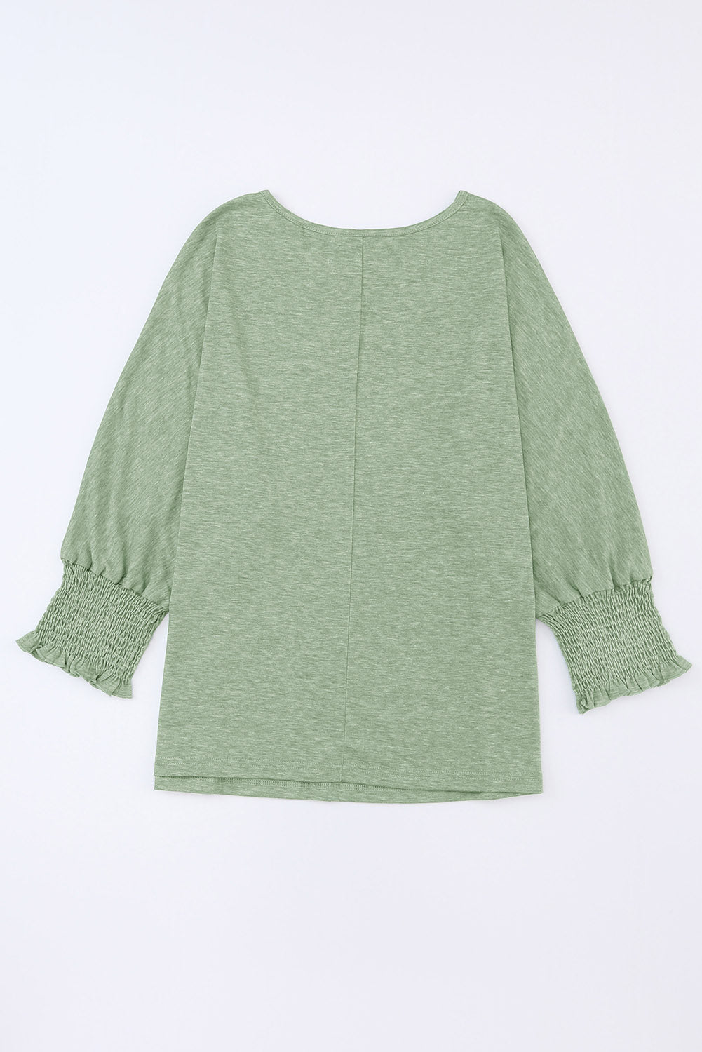 Green Smocked 3/4 Sleeve Casual Loose Top