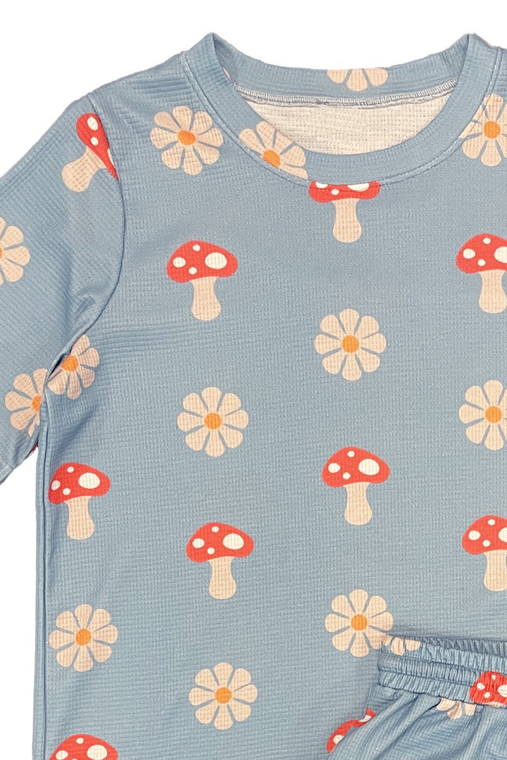 Novelty printed waffle shorts set