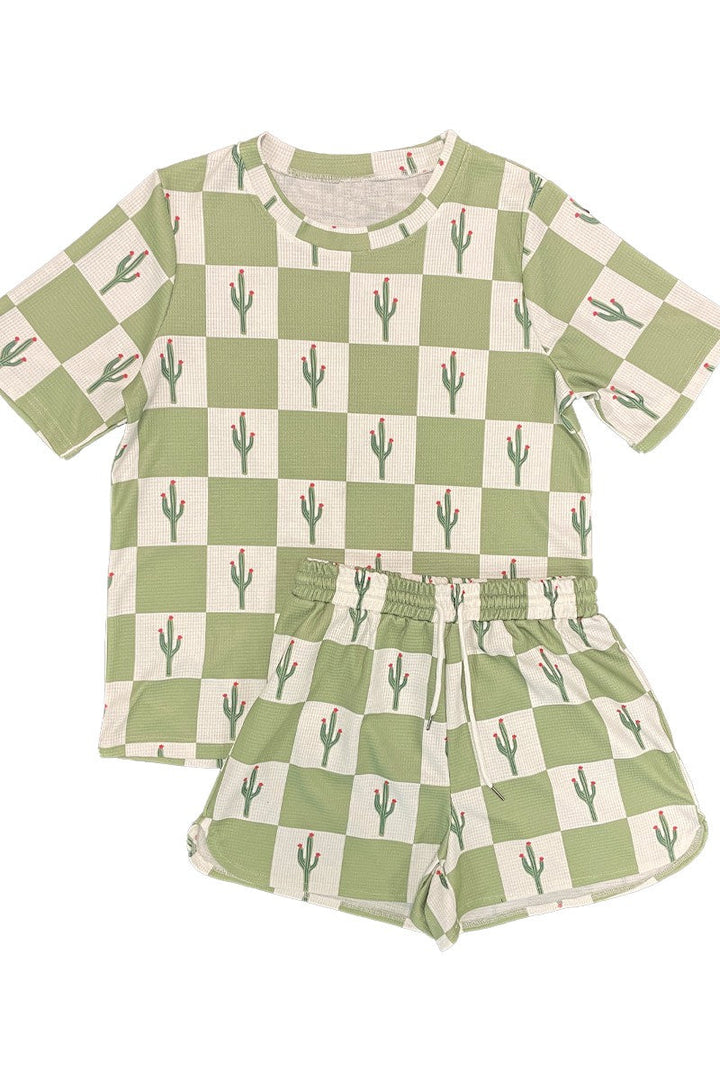 Novelty printed waffle shorts set