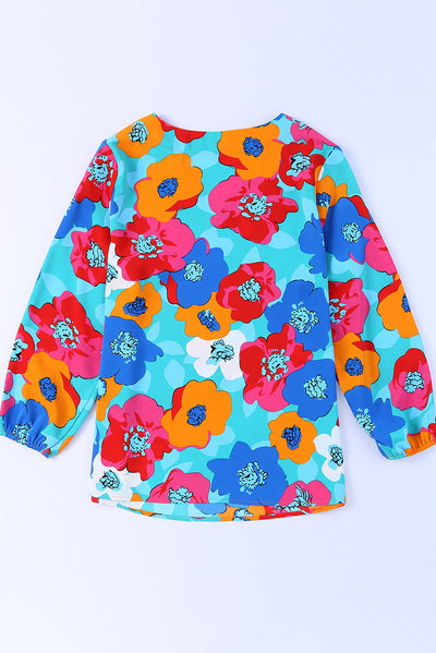 Multicolor Floral Print V Neck 3/4 Sleeve Blouse