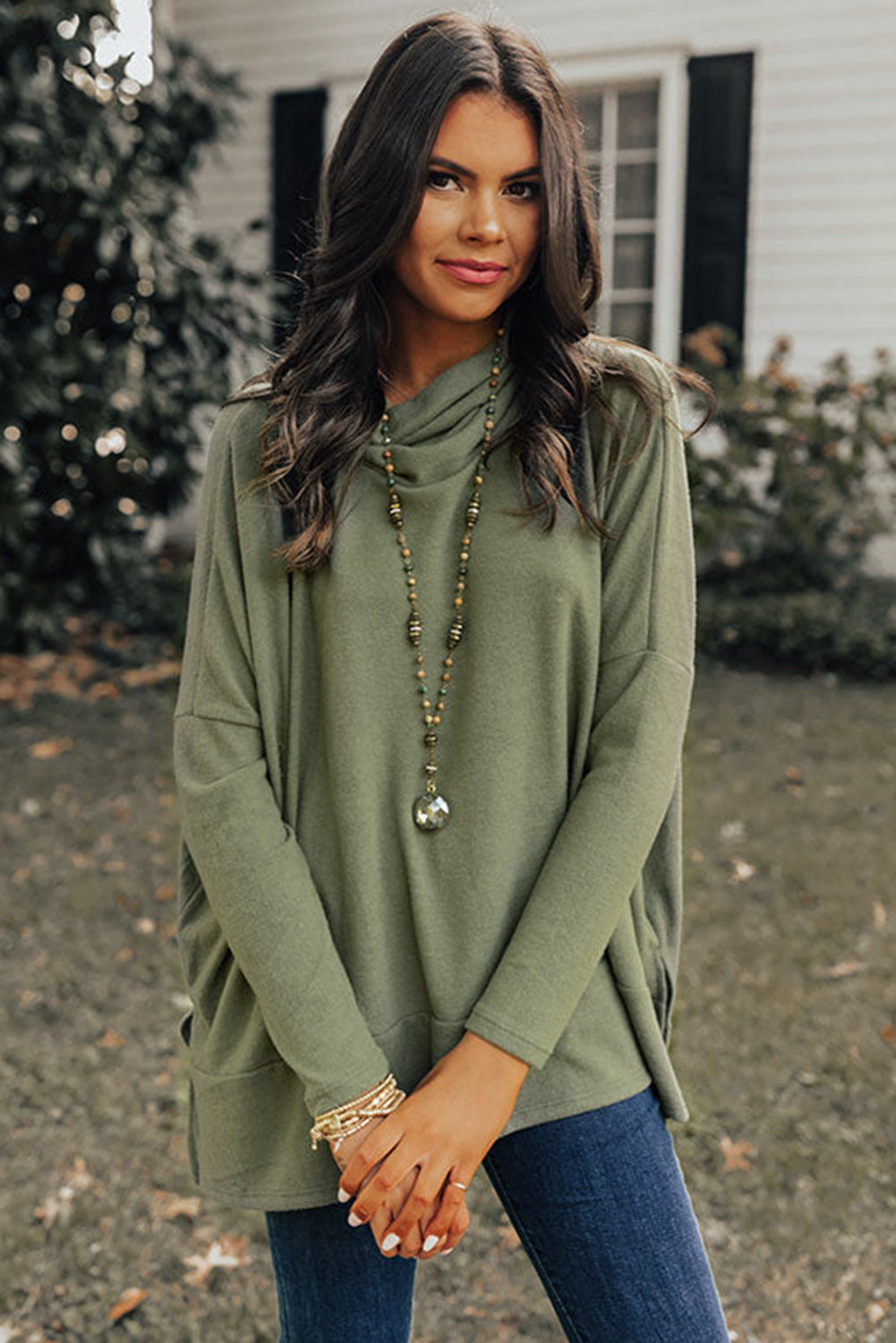 Jungle Green Cowl Neck Shift Tunic Top