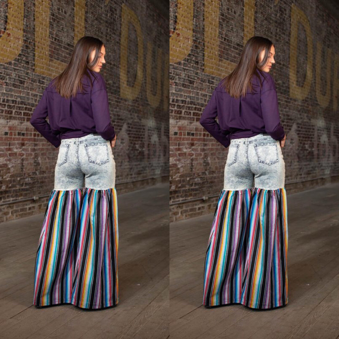 Distressed Light Denim Black Multi Color Palazzo Wide Leg Jeans