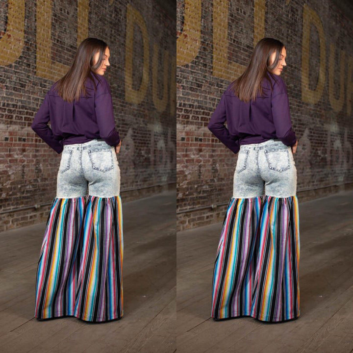 Distressed Light Denim Black Multi Color Palazzo Wide Leg Jeans
