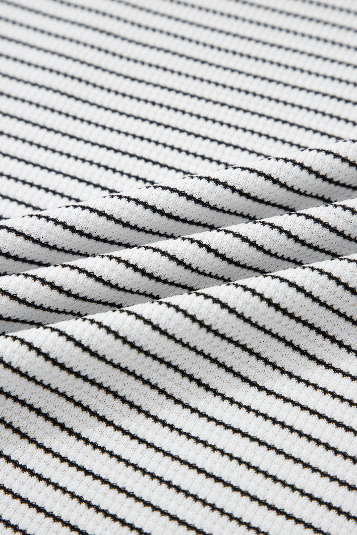 White Stripe Contrasted Ruffle Trim Loose Long Sleeve Top