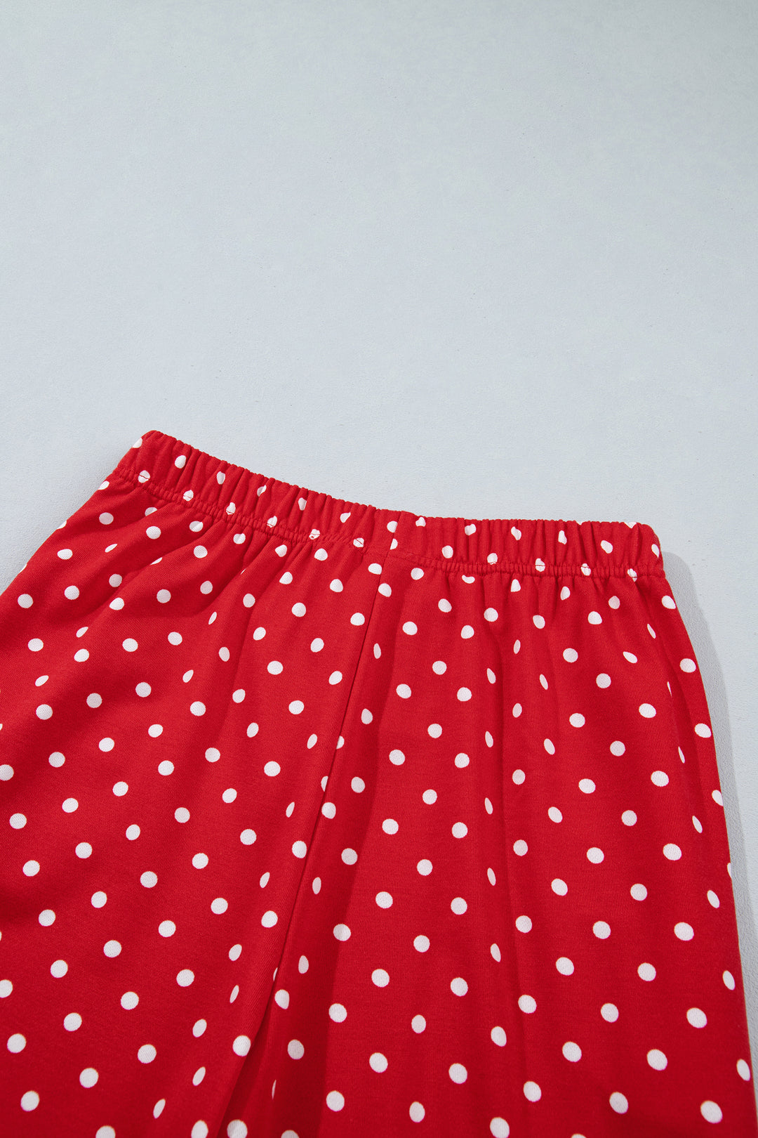 Red Polka Dot Drawstring Wide Leg Long Sleeve Top Pant Set