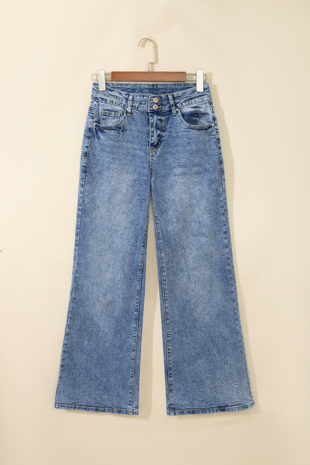 Beau Blue Acid Wash Pocket Detail Flare Jeans