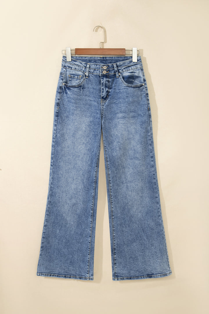 Beau Blue Acid Wash Pocket Detail Flare Jeans