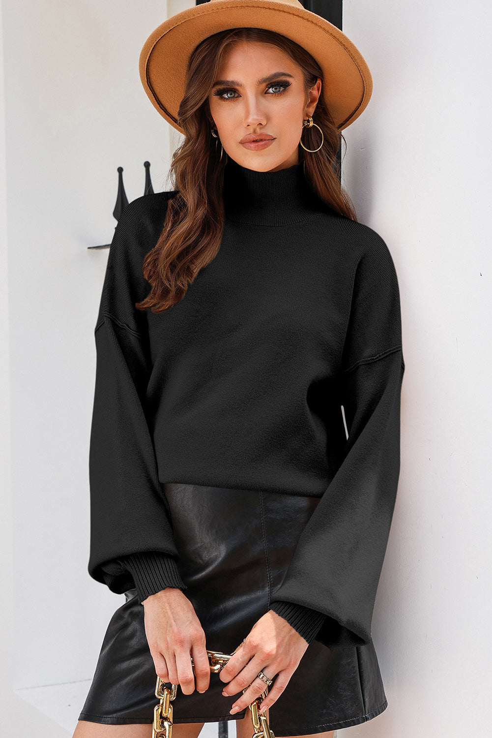 Turtleneck Lantern Sleeve Sweater