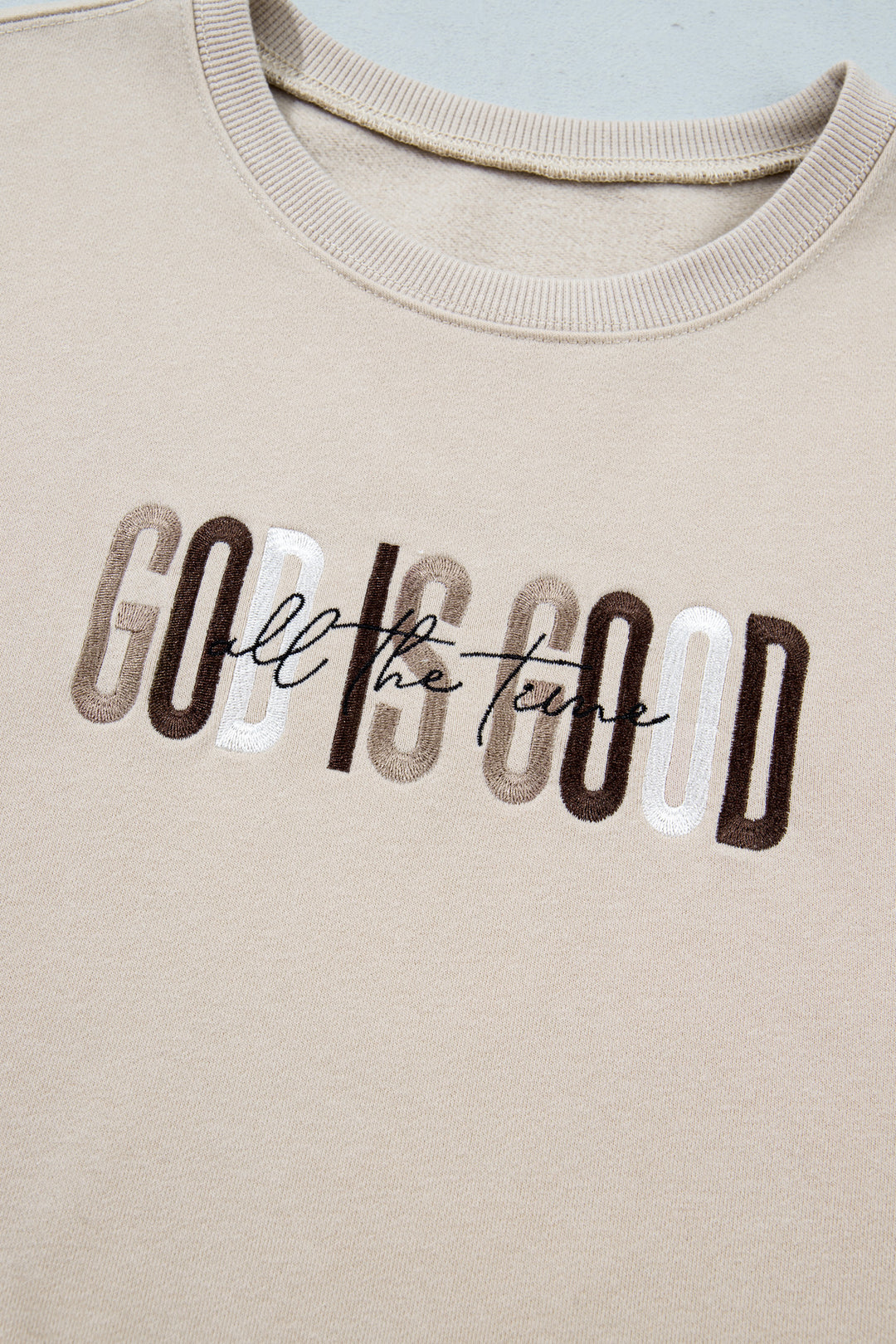 Jet Stream GOD IS GOOD Western Embroidered Letter Crewneck Pullover Sweatshirt