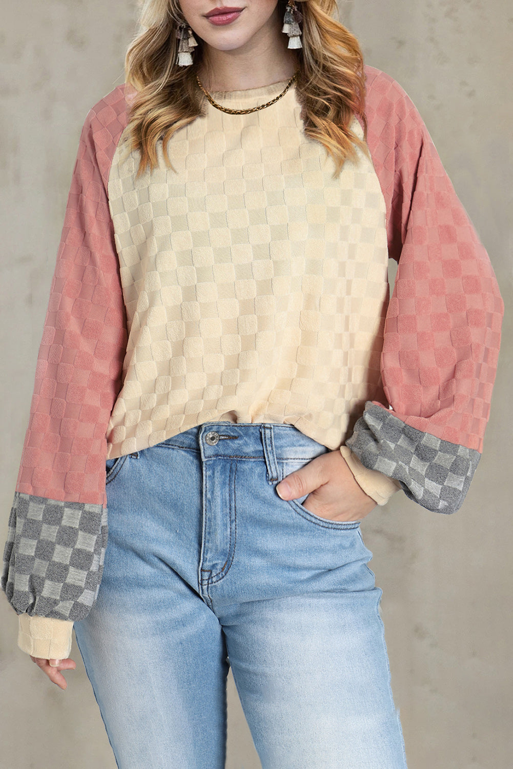 Parchment Colorblock Raglan Sleeve Textured Knit Top