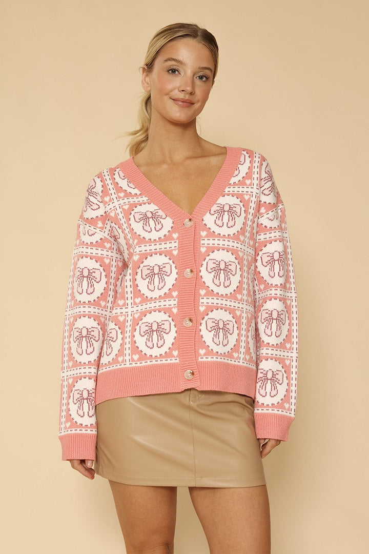 Bow tiled knit cardigan