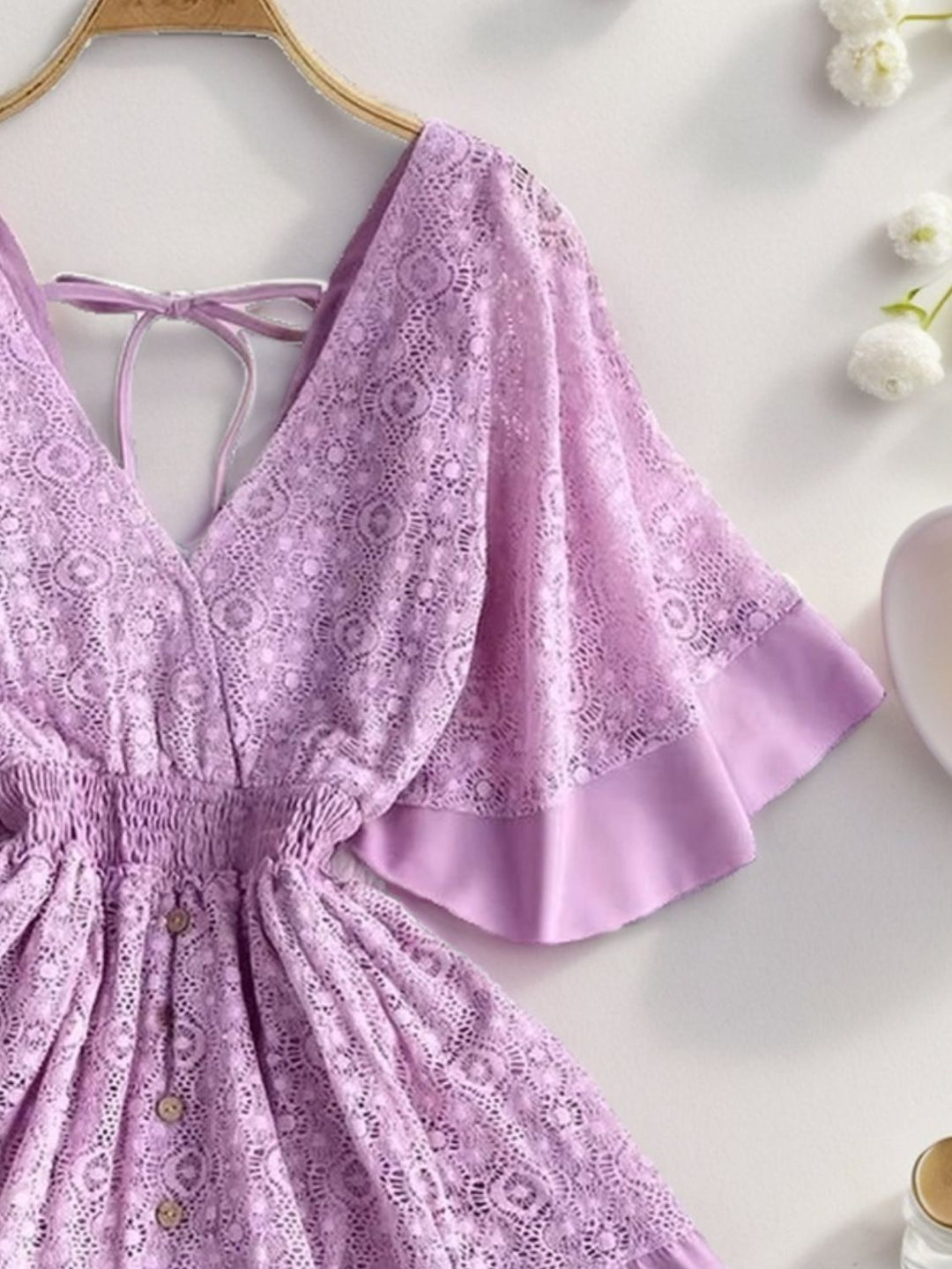 PREORDER: Hope Ruffle Hem Lace Mini Dress