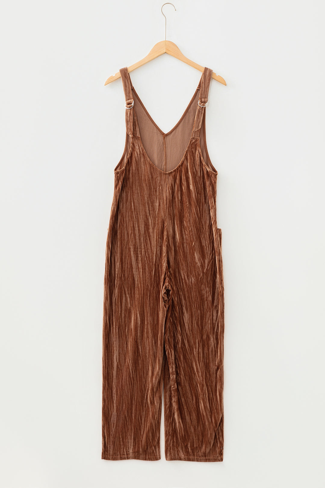 Chicory Coffee Velvet Adjustable Straps Patched Pocket Sleeveless Jumpsuit