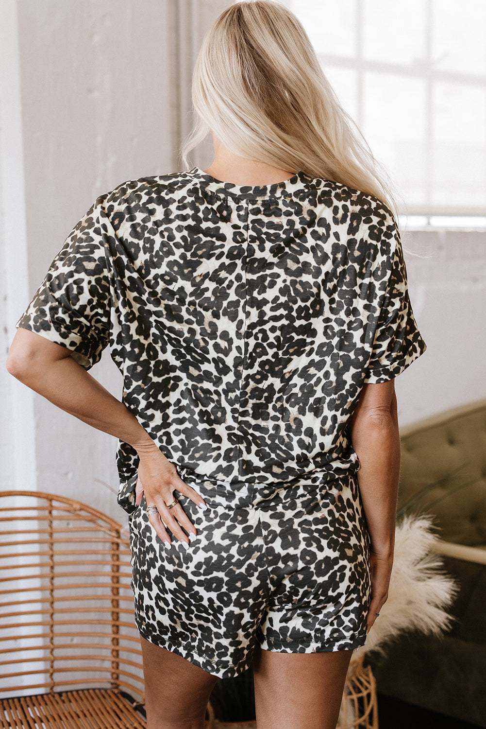 Magdalena CheetahCasual Tee and Shorts Lounge Set