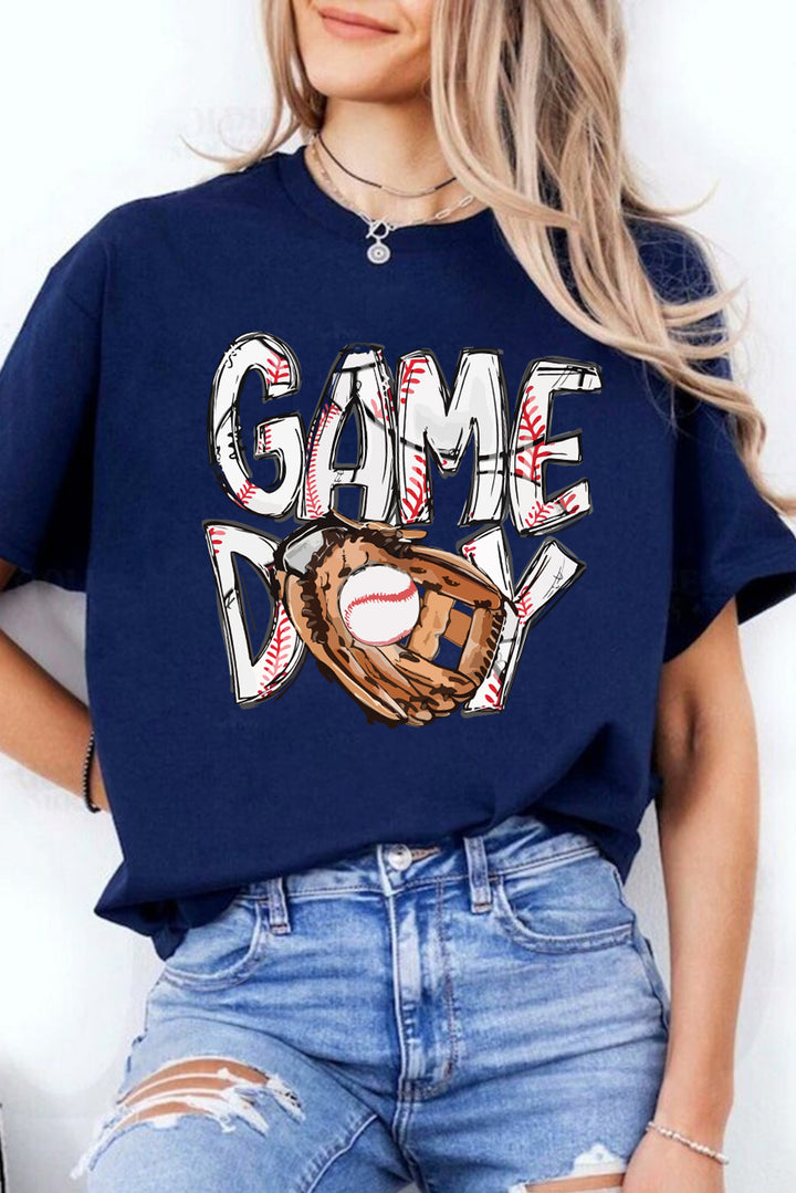 Blue GAME DAY TOUCH DOWN Graphic T Shirt