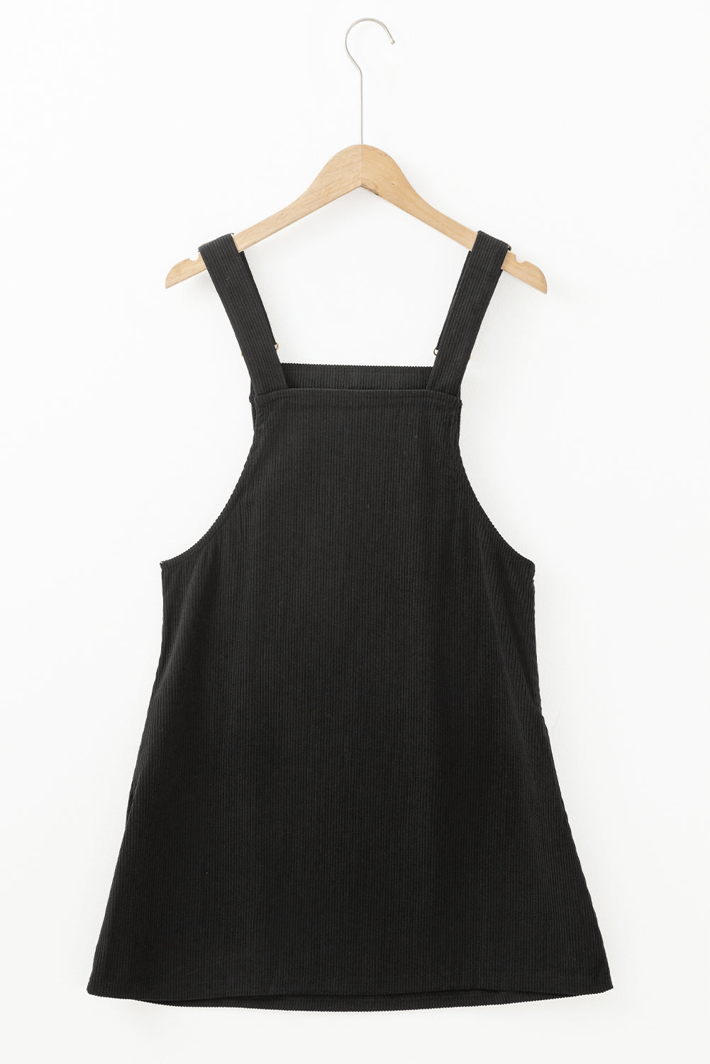 Black Solid Front Pockets Sleeveless Corduroy Overall Dress