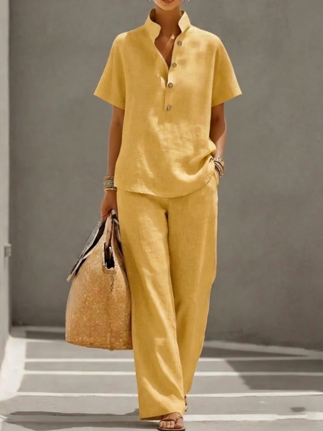 Cardigan &amp; Short Sleeve Top + Pants Three-Piece Set – Solid Color Casual Lounge