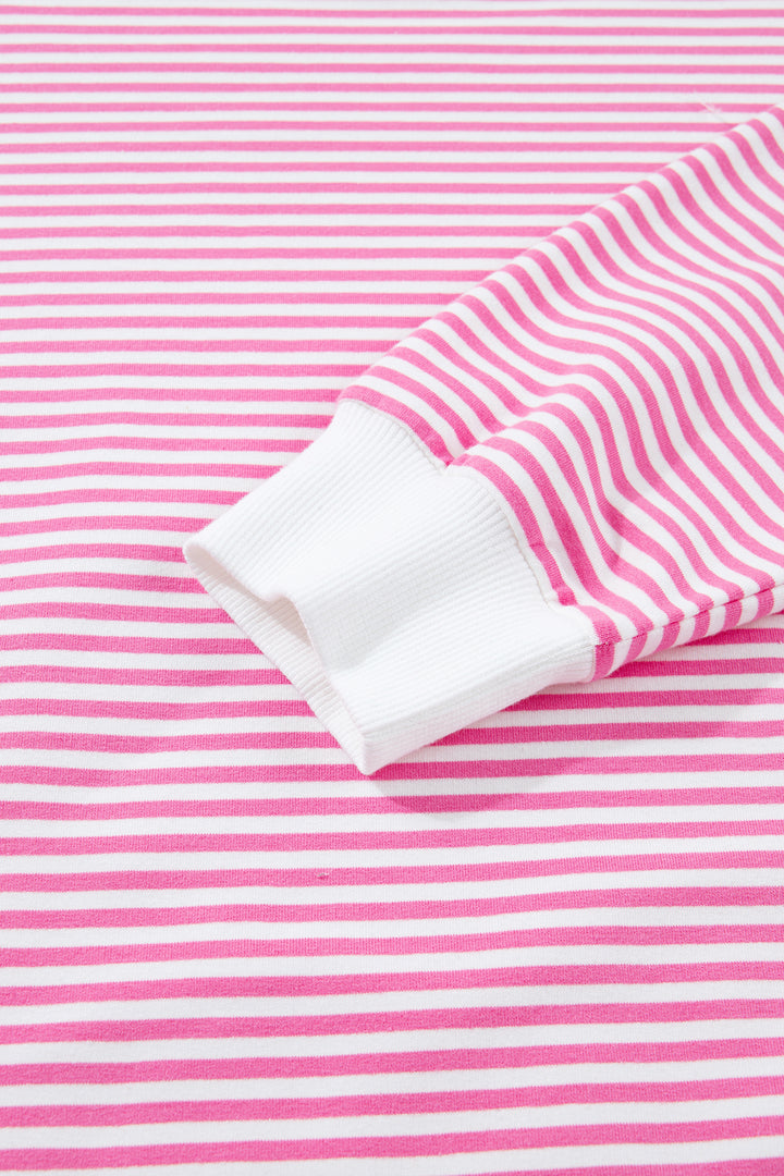 Pink Stripe Oversize Mock Neck Sweatshirt and Shorts Set