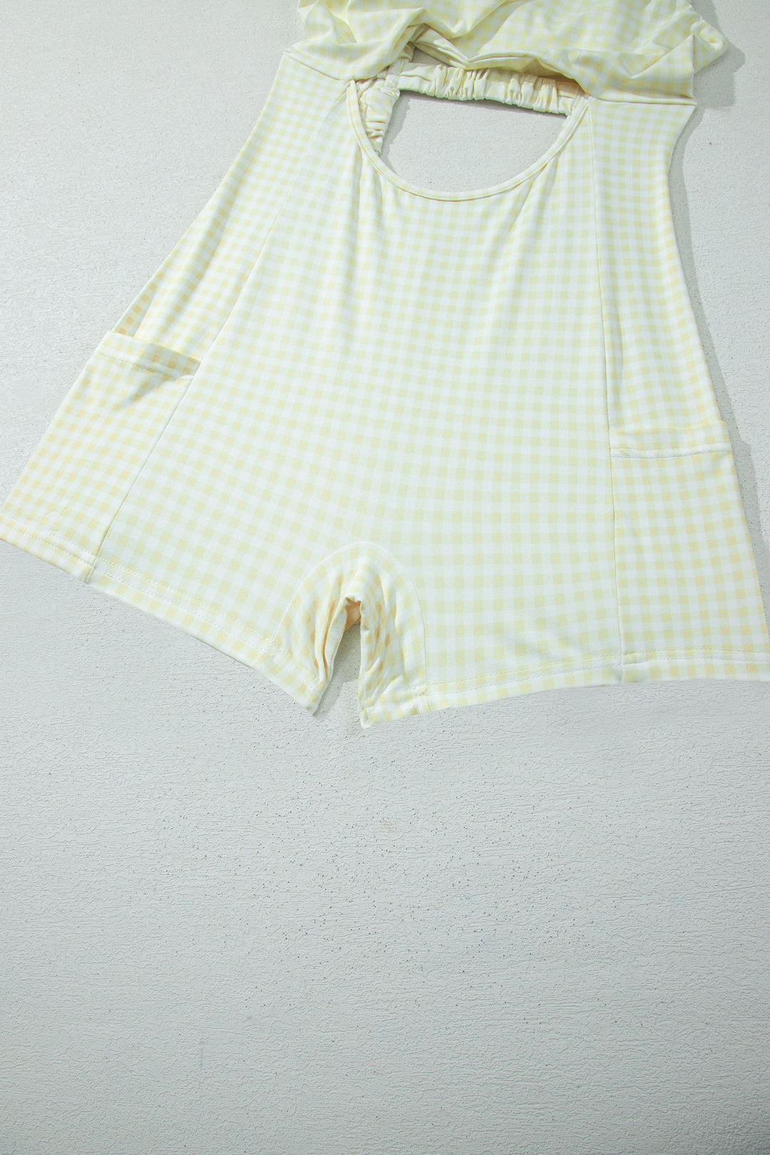 Yellow Cream Faux Two Piece Gingham Contrast Patchwork Loose Mini Dress
