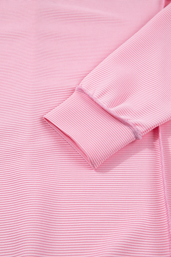 Pink Horizontal Ribbed Exposed Seam Detail Drop Shoulder Baggy Pullover
