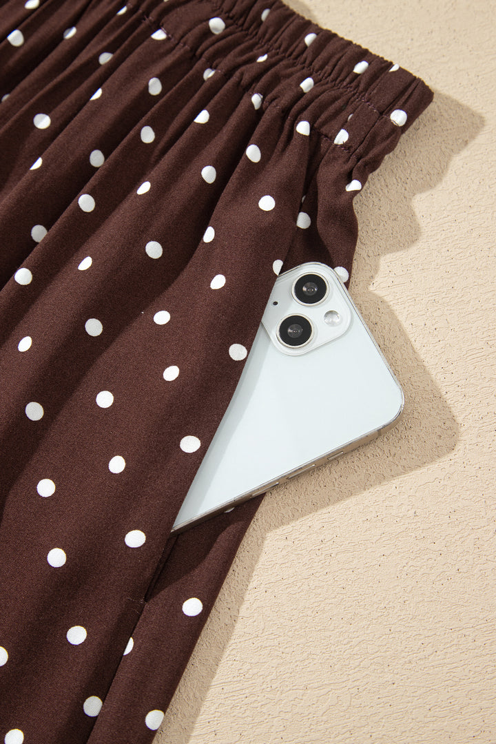 Brown Polka Dot Lace Hem Elegant Long Shift Skirt