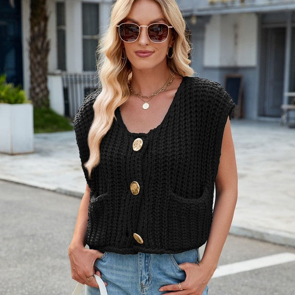 Sleeveless knit cardigan vest