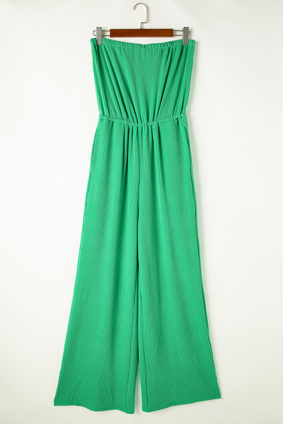 Sea Green Ribbed Strapless Wide Leg Jumpsuit