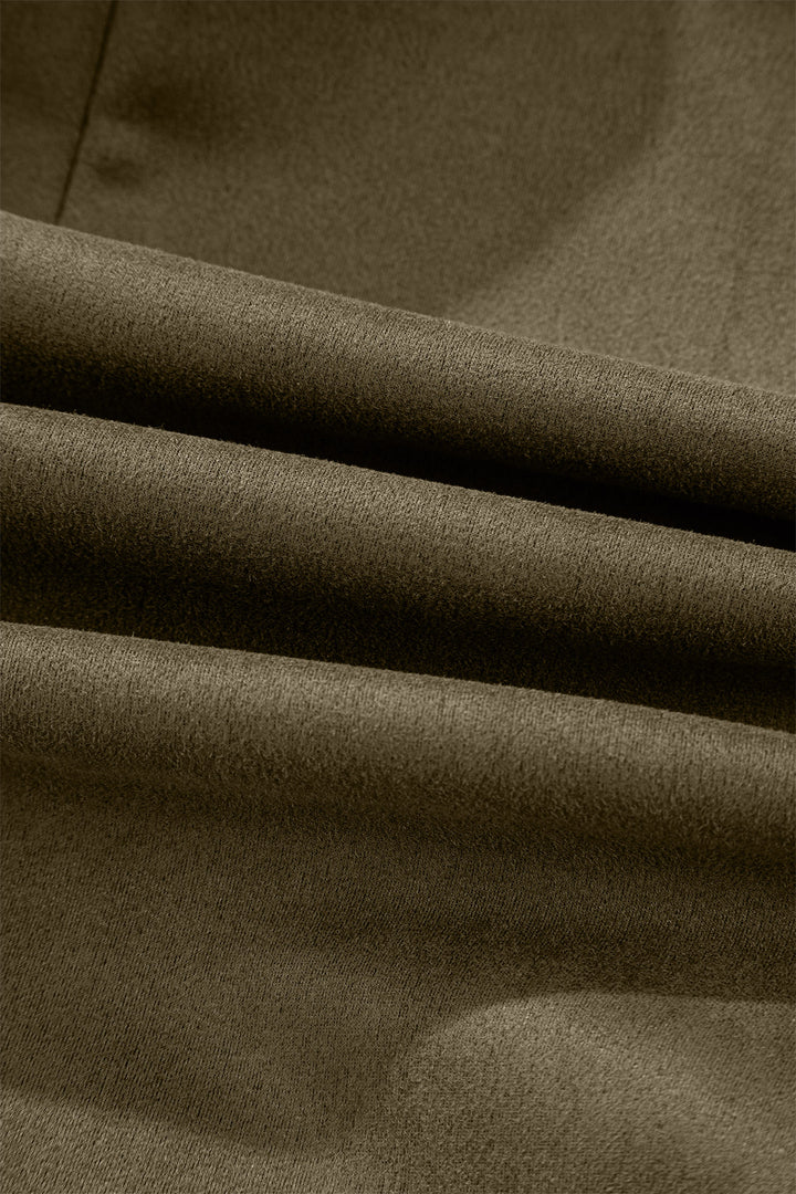 Moss Green Frilled Round Neck Short Puff Sleeve Shift Mini Dress