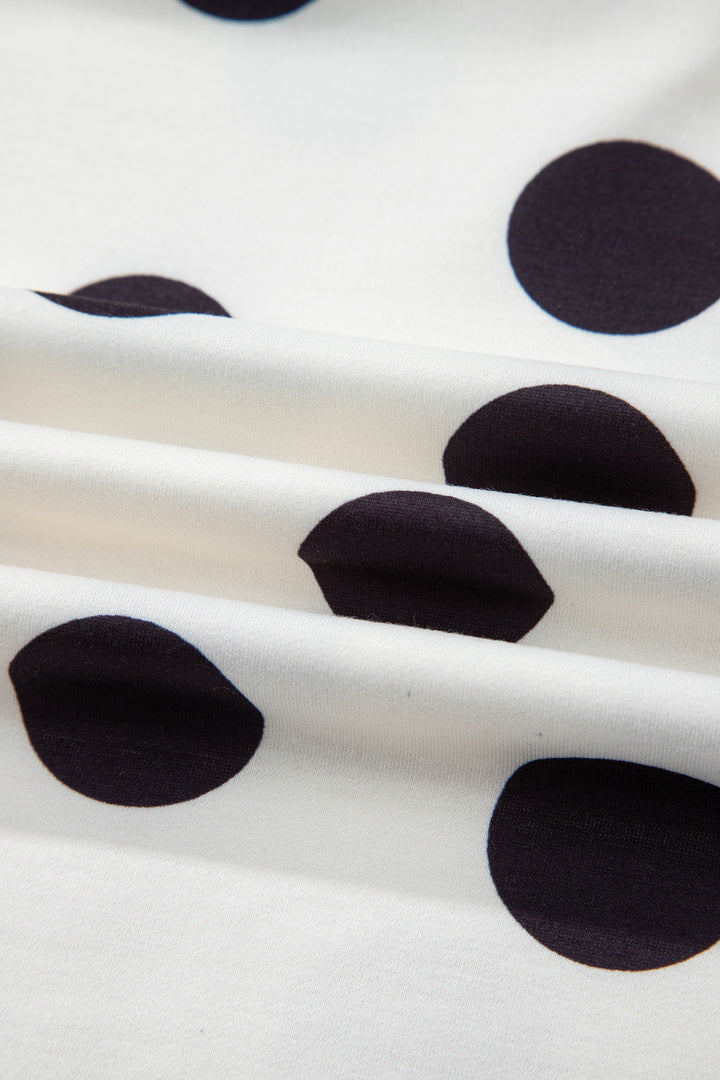 Sky Blue Polka Dot Print Drop Shoulder Pullover Drawstring Shorts Set