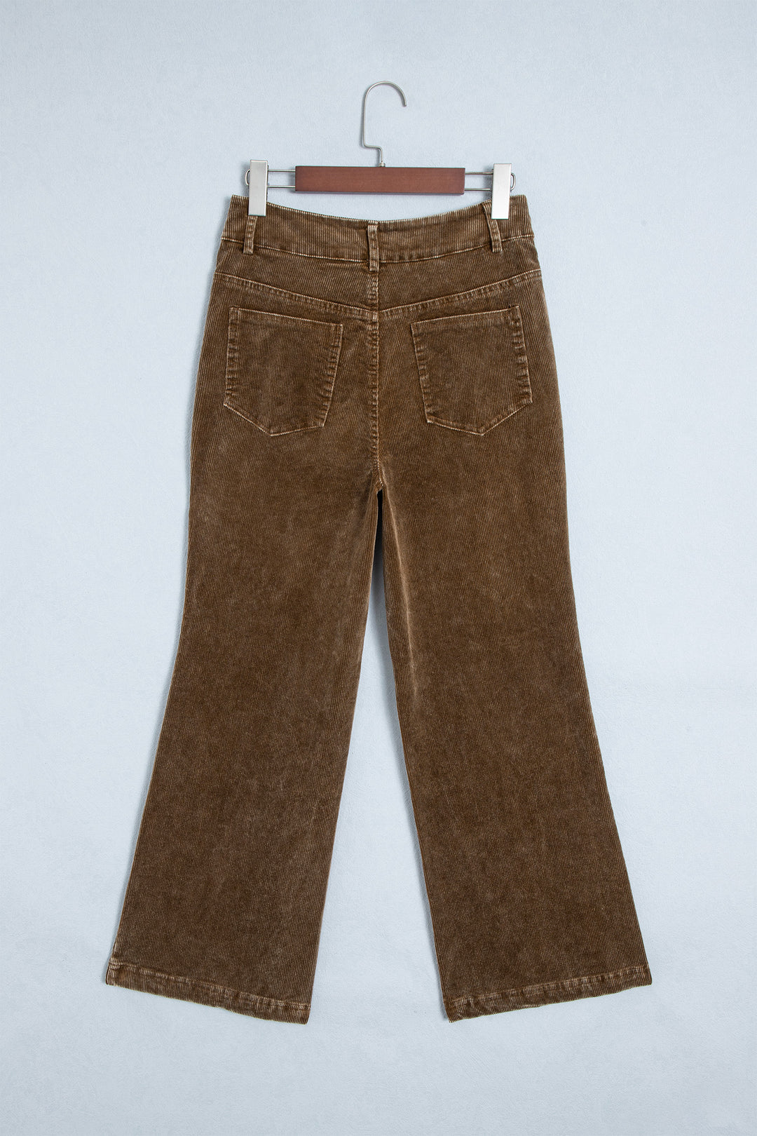 Camel Straight Leg Corduroy Metal Button Zip-up Pants