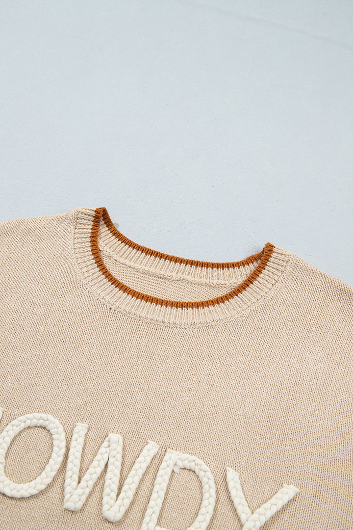 Parchment Corder HOWDY Letter Graphic Crew Neck Relaxed Sweater