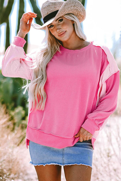 Bonbon Cable Knit Colorblock Exposed Seam Sweatshirt