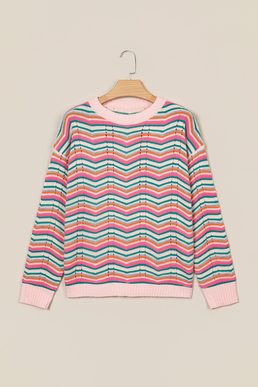Multicolour Casual Chevron Striped Drop Shoulder Sweater