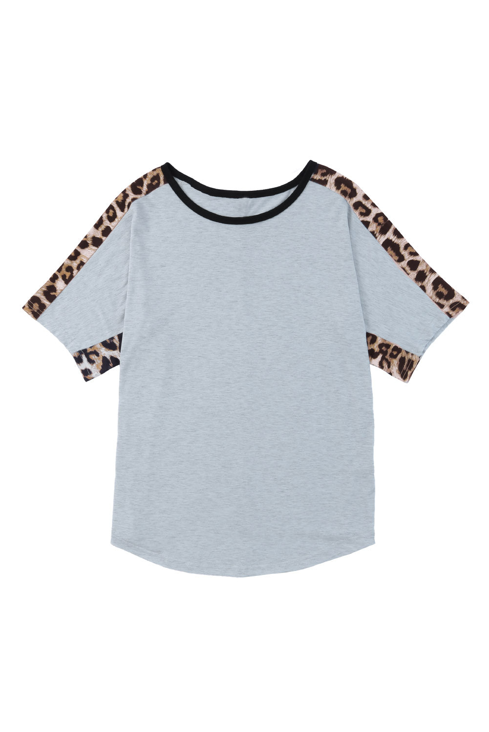 Gray Leopard Splicing O-neck Short Sleeve T Shirt